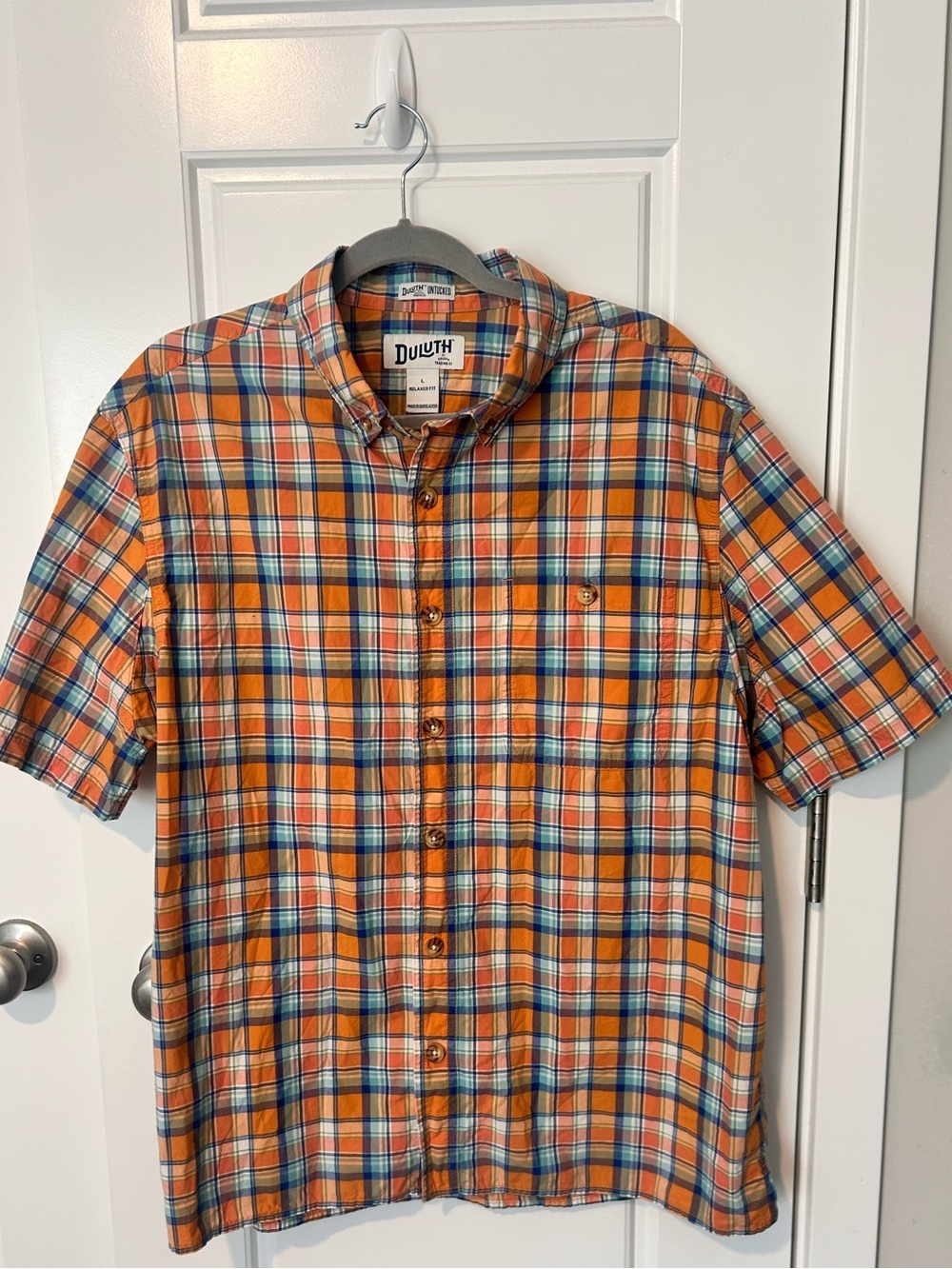 Duluth Trading Co Plaid Short-Sleeve Button-Down Shirt Large